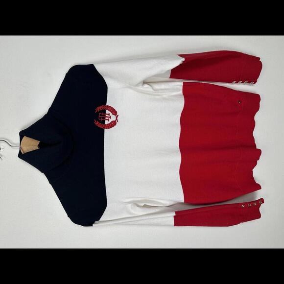Vintage 90s Tommy Hilfiger Turtleneck Colorblock Crest Sweater SIZE S - Picture 1 of 6